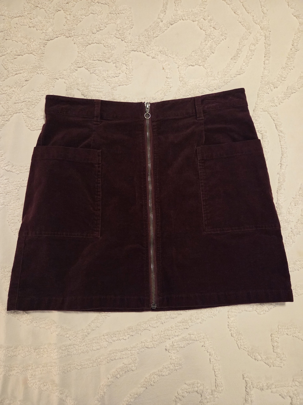 STATE Corduroy Zip-Front Mini Skirt in Deep Plum
